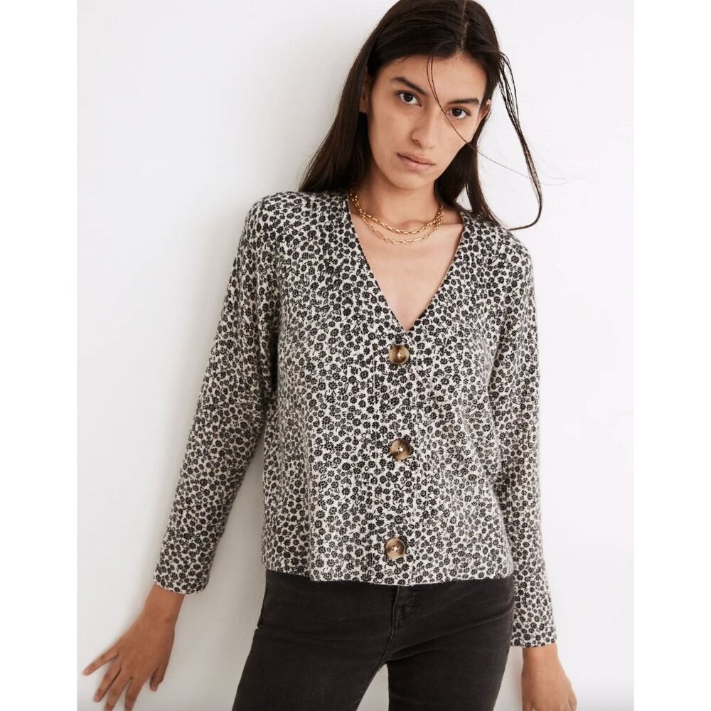 Madewell Vintage Ditsy Cameron Ribbed Cardigan Sweater S Coziest Yarn Floral